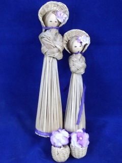   Store 2 Woven Straw Country Girl Dolls Figurines Bonnets 7 & 5