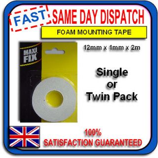DOUBLE SIDED FOAM MOUNTING TAPE 12mm X 1mm X 2 MTRS UK