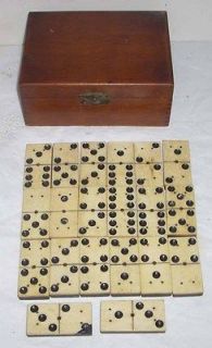 Lot of 20 Antique Bone & Ebony Dominoes with Box