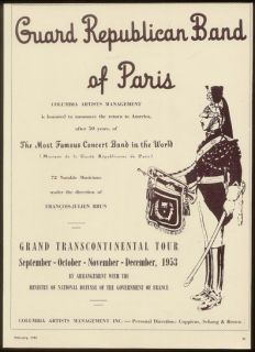 1953 Guard Republican Band of Paris USA tour booking ad