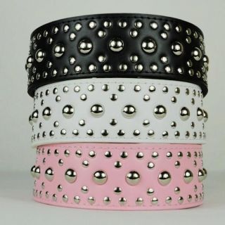 Inch Wide Rivet Styles Studded Collars Dog Leather Collar Pink White 