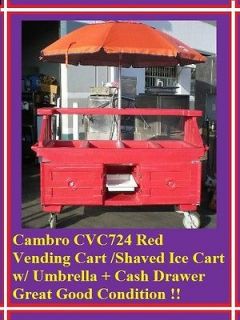   CVC724 Red Food Vending Cart Shaved Ice w/ Umbrella + Cash Drawer