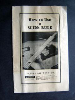 Vintage 1942 How to Use a Slide Rule Eugene Dietzgen Co