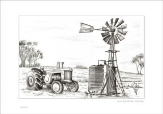 JOHN DEERE 820 TRACTOR RUSTIC COUNTRY FARM DRAWING