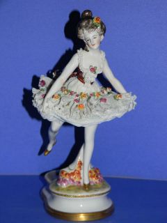 Antique Volkstedt Dresden Porcelain Lace Figurine Lamp Base Ballerina 