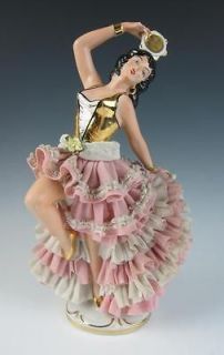 LARGE Antique DRESDEN LACE 11 SPANISH DANCER Figurine PORCELAIN LADY 
