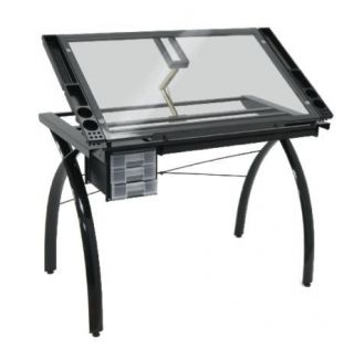   FUTURA Glass Top Drawing/Drafting Table BLACK BASE CLEAR GLASS TOP
