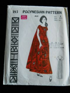 Vintage Hawaiian Polynesian Dress Pattern 183 Back Drape sz 8 HOLOKU