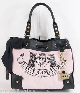 New Juicy Couture pink velour black leather scottie rhinestone 