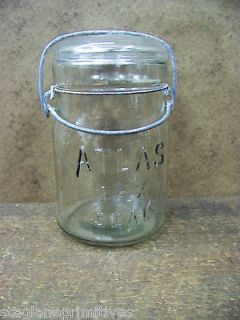 Antique ATLAS E Z SEAL Pint Size Canning Jar With Glass Lid & Bale