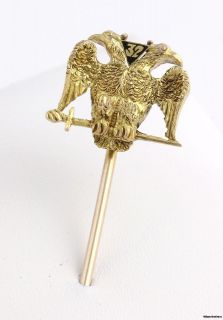   Scottish Rite Stick Pin   10k & 14k Yellow Gold   32nd Degree   Eagle