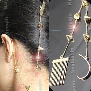   Rivet Stud Chain Ear and Hair Cuff Pin Comb Earring Gothic Punk Rock