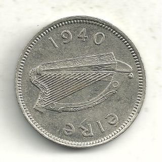 NICE HIGH END AU 1940 IRELAND THREE 3 PENCE COIN HARP/RABB​IT  ONLY 