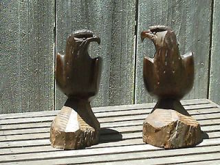 Hand Carved Large Collectable Ironwood Wood Eagle Sculpture Pair