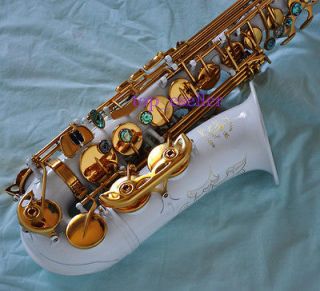 Very Nice White/Gold Eb Alto Sax Saxophone abalone Nice engraving 