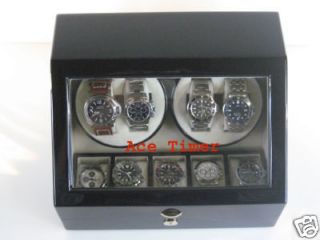 Quad Watch Winder Black + 5 storage 6 settings + Also works with 
