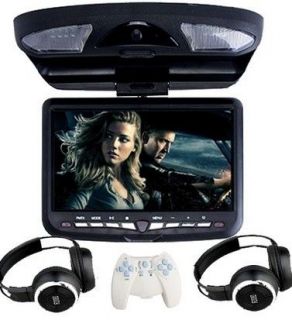 Black 9 Roof Mount LCD Monitor Car DVD CD Player IR Headphones Games 