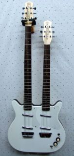   Dano Double Neck 6/6 Electric Guitar White w/Tweed Hard Shell Case