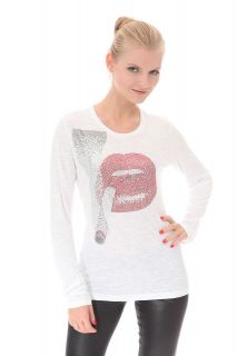 vil Longsleeve T shirt Topw/Crystals Smoking Lips White Sz S , M 