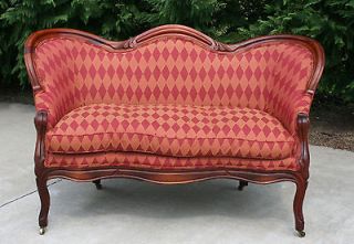   VICTORIAN Childs Carved Walnut Sofa Settee w Down Cushion c1880