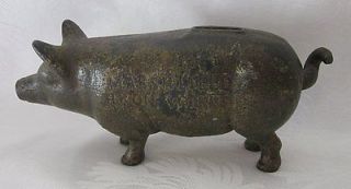   Antique CAST IRON ADVERTISING PIG PIGGY BANK Marshfield Ironworks