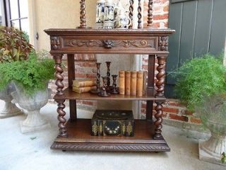 Antique French Carved Oak Barley Twist Server Buffet Sideboard Table 