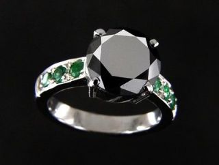   kt white gold Emerald cut Black Diamond Engagement wedding ring 3 CT