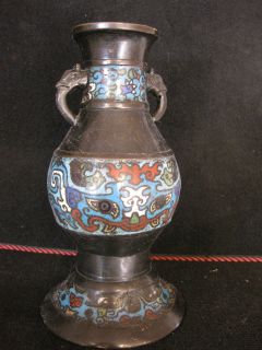 Antique Chinese Bronze & Enamel Champleve Vase Early 1900s