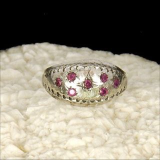   solid 14k white gold estate dome ring, small rubies rings sz 7 1/2 M F