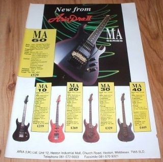 Aria Pro II MA series guitars 1990 magazine advert