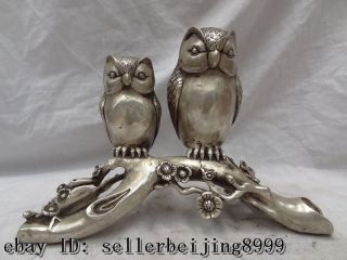 11 China Silver Sculpture Carved 2 Love Bird JiXiang Scout Minerva 