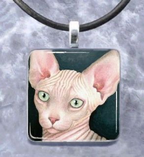 Handmade Glass Pendant Necklace Square 1x1 from art painting Cat 412 