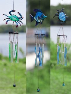   WINDCHIMES of GLASS & METAL by MY EVERGREEN CRAB, SEA TURTLE or FISH