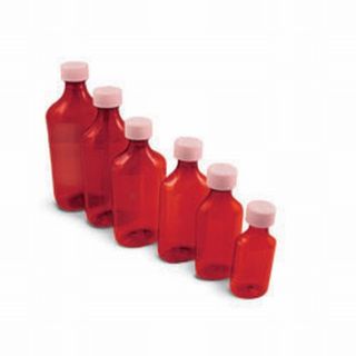 Amber Plastic Liquid Oval Graduated Medicine Bottle Screw Cap Vial 