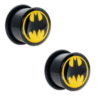 Pair of 1 (25mm) Single Flared Acrylic Batman Bat Signal Logo Plugs