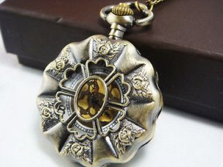 Steampunk Retro Lotus flower carvings pocket watch necklace