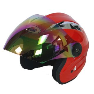 NEW Motorcycle Open Face 3/4 Helmet Red Racing Style Lens Color Clear 
