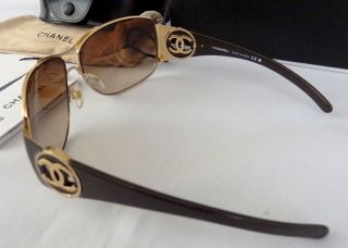 Chanel Sunglasses Glasses CH 4143 349/13 Gold Frame Brown Lens 