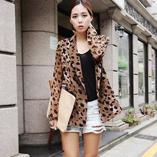 Leopard sexy long section new Women Buff Leather clothing Jacket