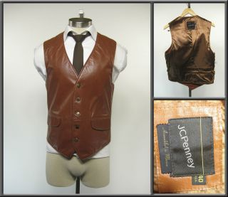vintage MENS Leather Vest by JC Penney 40R burnt orange M medium 70s 
