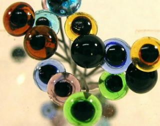 14 pair 10mm GLASS EYES on wire mix colors