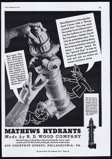 1940 Mathews Fire Hydrants Fireman Print Ad
