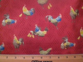 Fabric   Proud Chickens allover Barnyard Red w/Wire Remnant