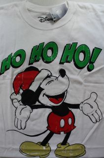 Disney Mickey Mouse Ho Ho Ho Santa Claus Graphic T Shirt White S/M/L 