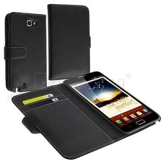 Black Flip Leather Case Cover w/ Card Holder For Samsung Galaxy Note 