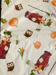   utumn/Fall~Sca​recrow Owl~Vinyl Tablecloth~Fla​nnel Back~All Sizes
