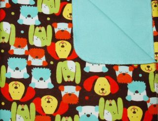   Puppy Dogs Double Sided Light Green (Seafoam) Flannel Baby Blanket