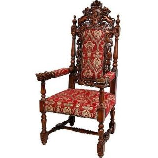 Oriental Furniture Queen Anne Parlor Chair   Crimson Fleurs De Lis