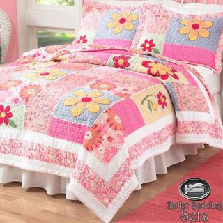 Girl Children Kid Pink Flower Patchwork Quilt Bed Bedding Set Twin 