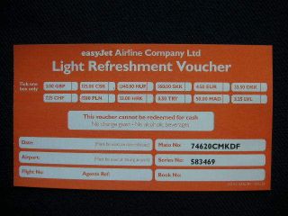 easyJet airline Light Refreshment Voucher collectable.